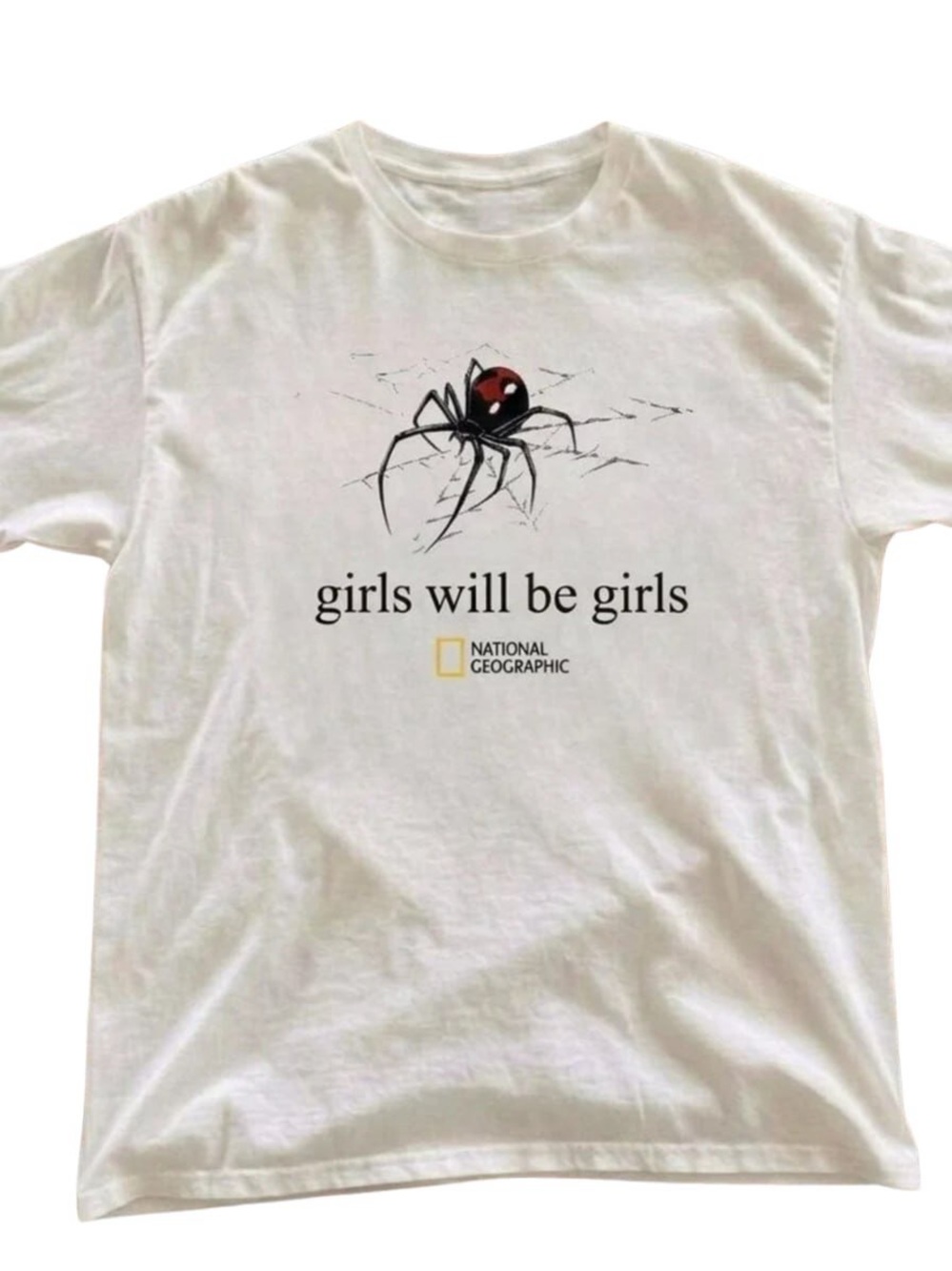 White Tee with Black & Red Spider Graphic